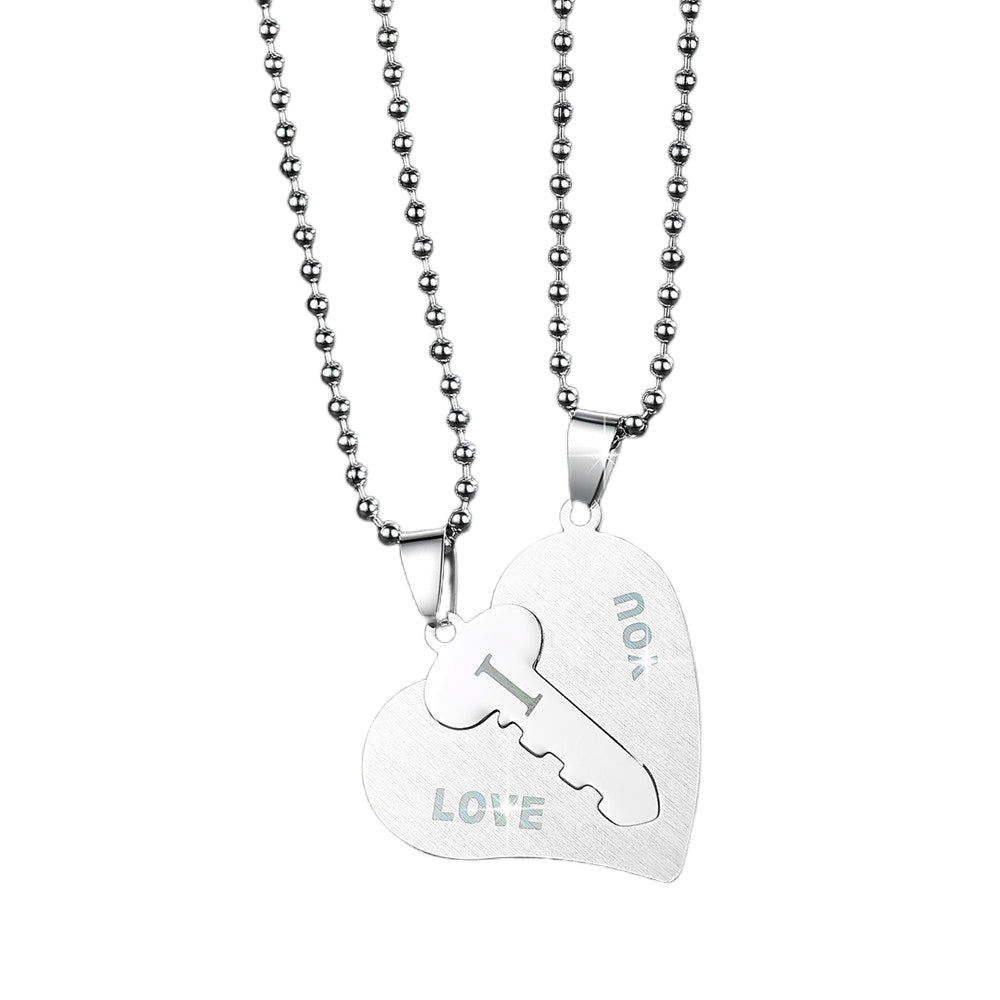 I Love You Lock And Key Matching Heart Couple Necklaces In Titanium - CoupleSets