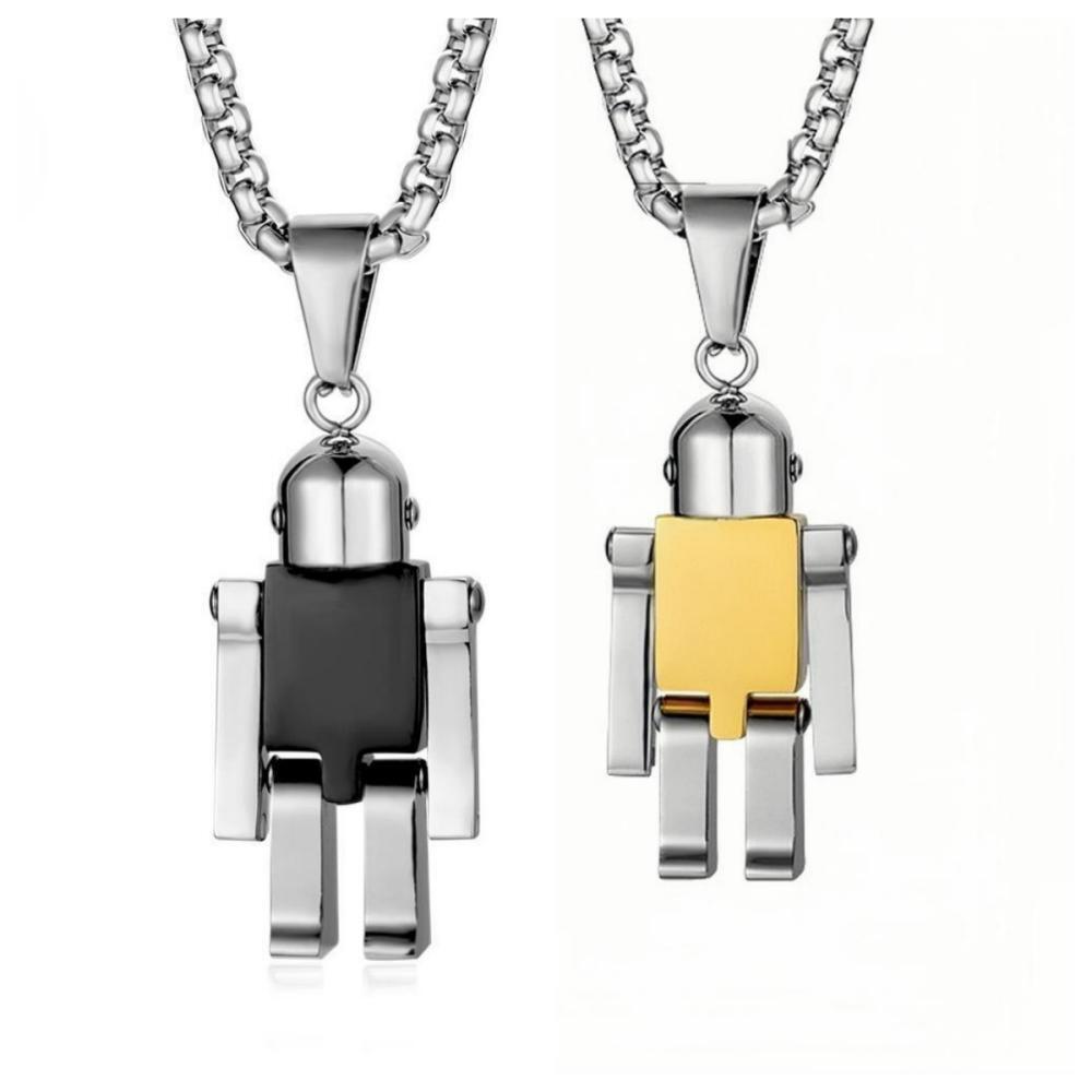 Engravable Cute Robot Couple Necklaces In Titanium - CoupleSets