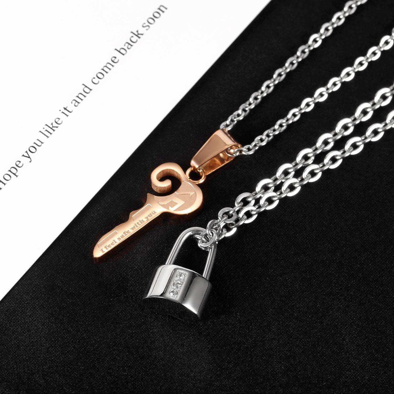 Engravable Matching Lock And Key Necklaces For Couples In Titanium - CoupleSets