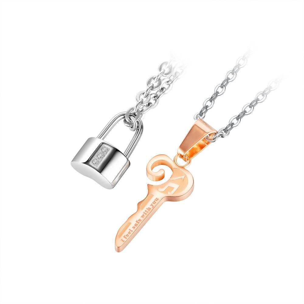 Engravable Matching Lock And Key Necklaces For Couples In Titanium - CoupleSets