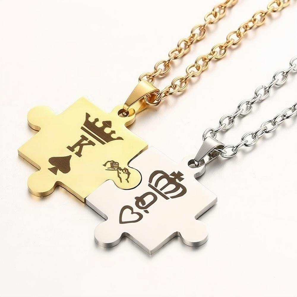 Unique King And Queen Matching Puzzle Couple Necklaces In Titanium - CoupleSets