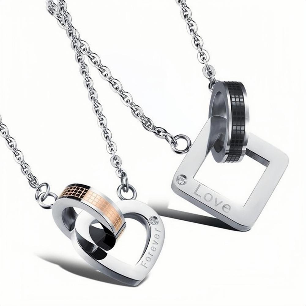 Love Forever Matching Interlocking Couple Necklaces In Titanium - CoupleSets