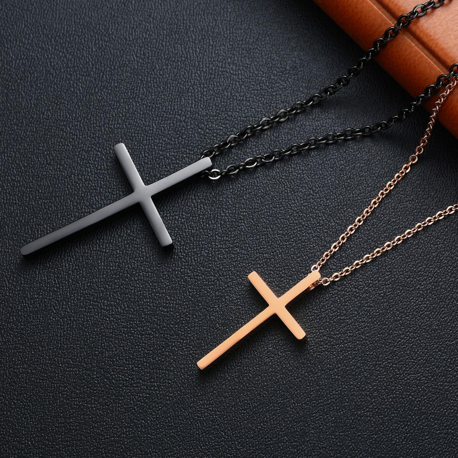 Engravable Matching Cross Pendant Couple Necklaces In Titanium - CoupleSets