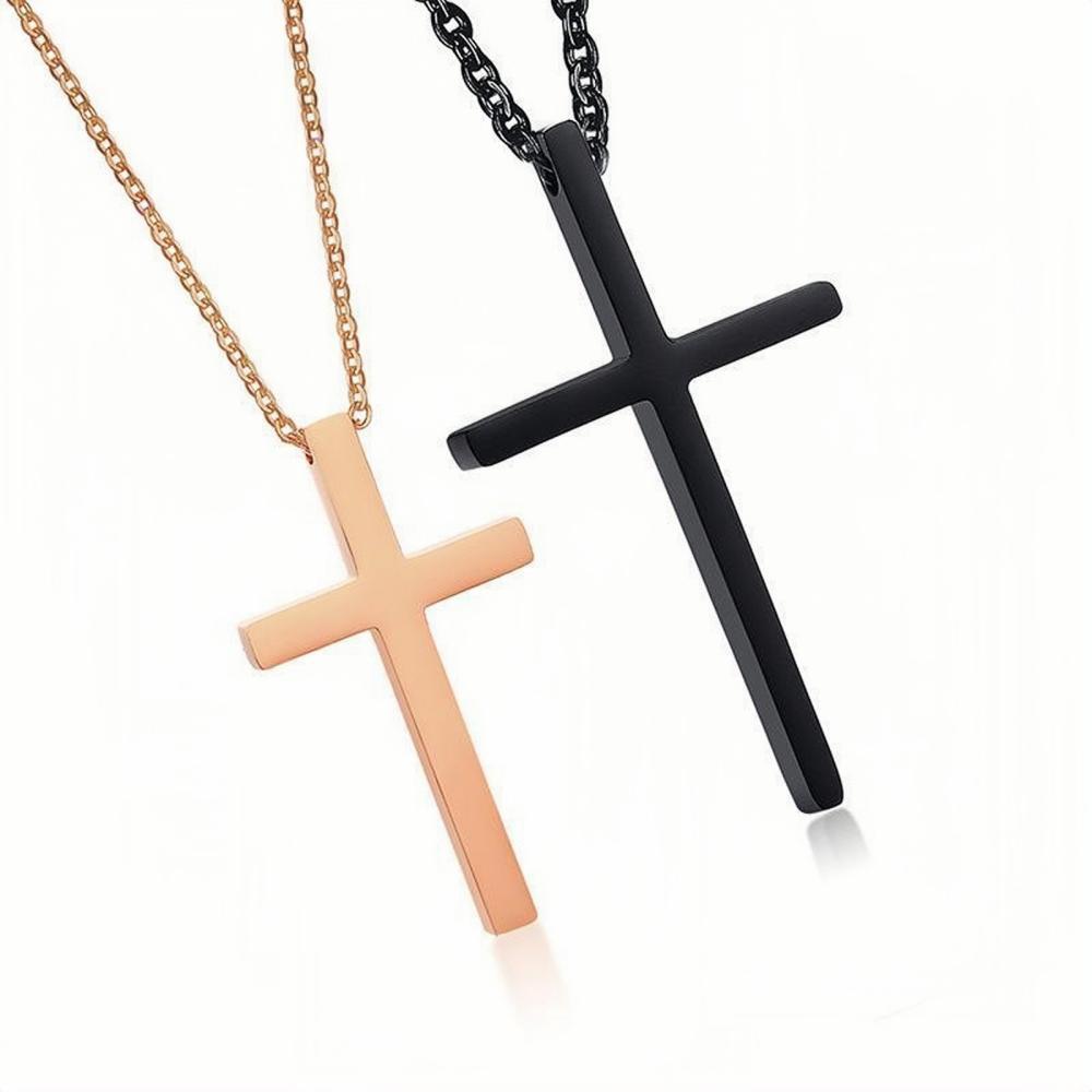 Engravable Matching Cross Pendant Couple Necklaces In Titanium - CoupleSets