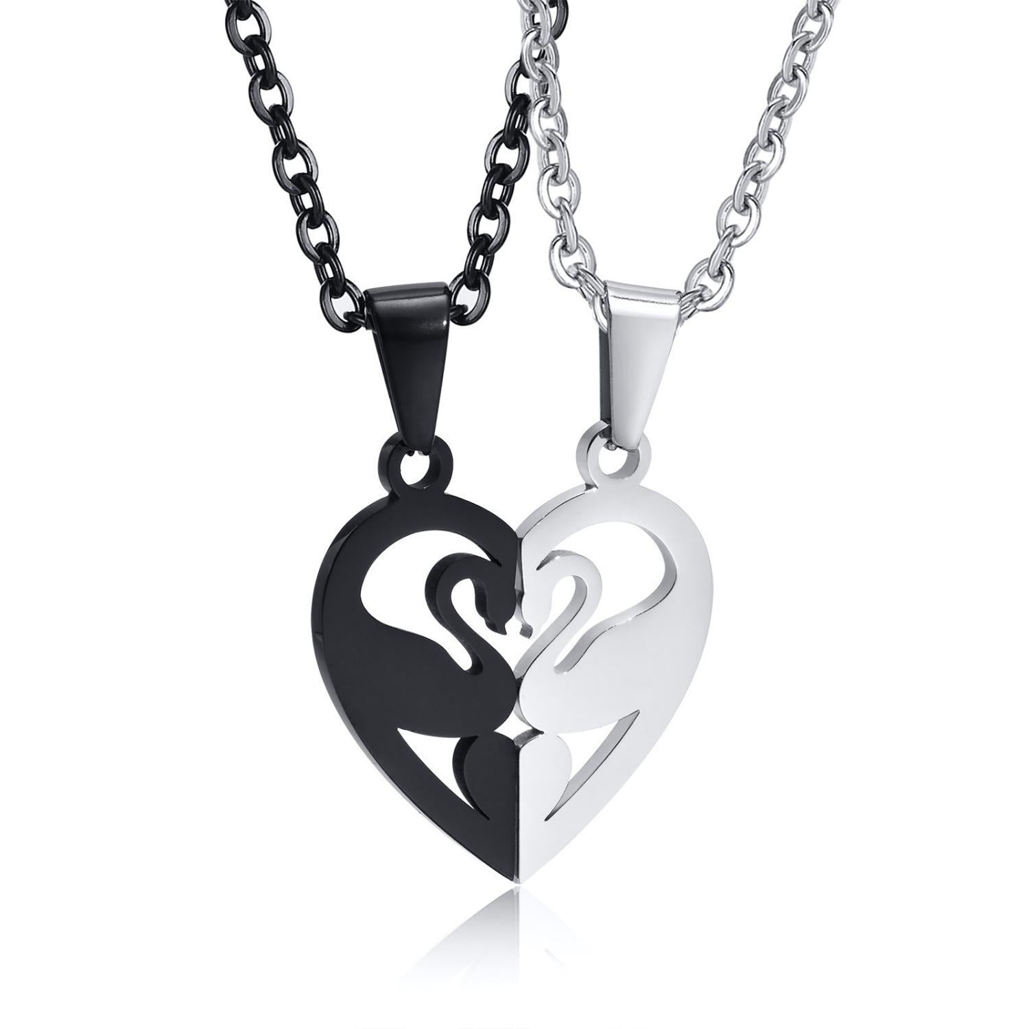 Unique Cute Matching Heart Necklaces For Couples In Titanium - CoupleSets