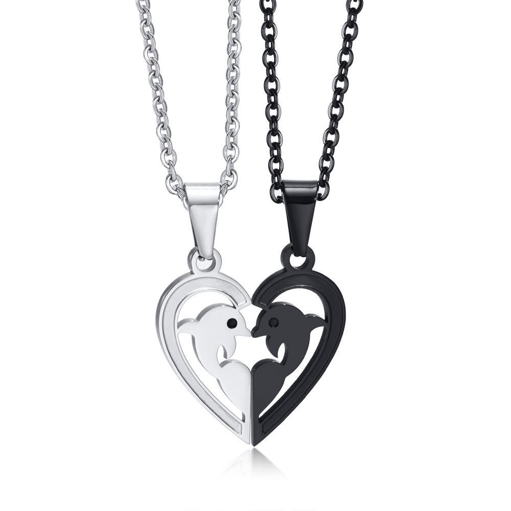 Unique Cute Matching Heart Necklaces For Couples In Titanium - CoupleSets