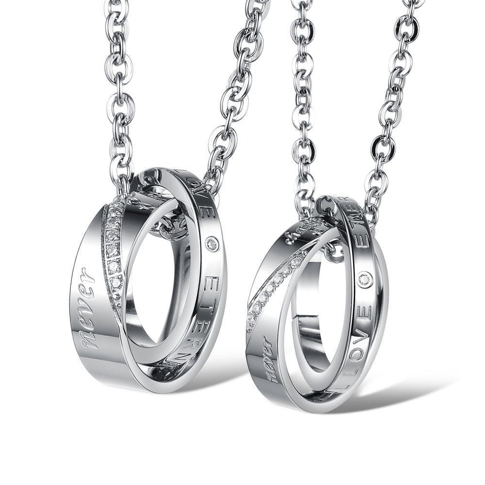 Unique Forever Love Interlocking Ring Necklaces For Couples In Titanium - CoupleSets