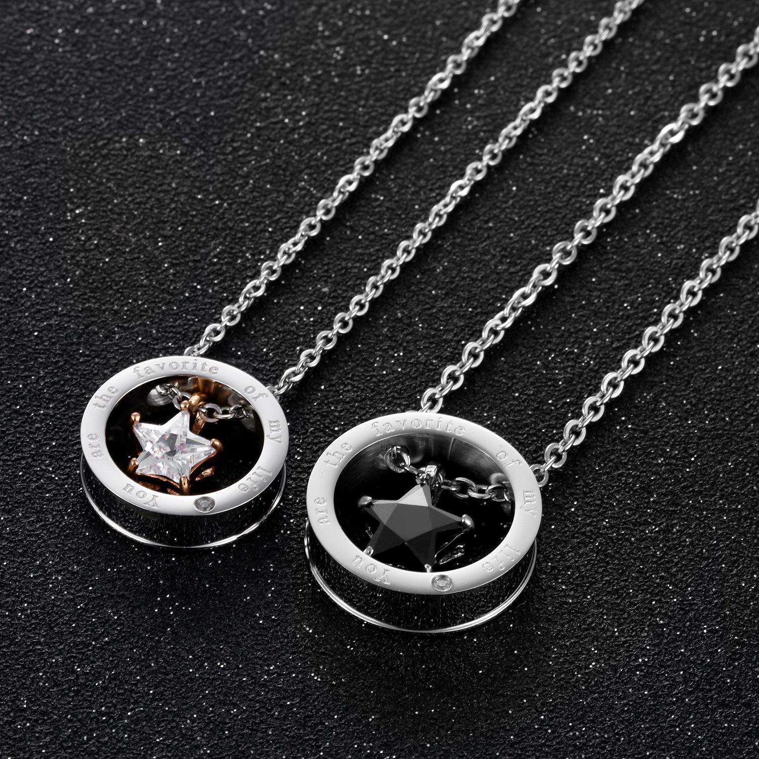 Unique Love Star Ring Necklaces For Couples In Titanium - CoupleSets