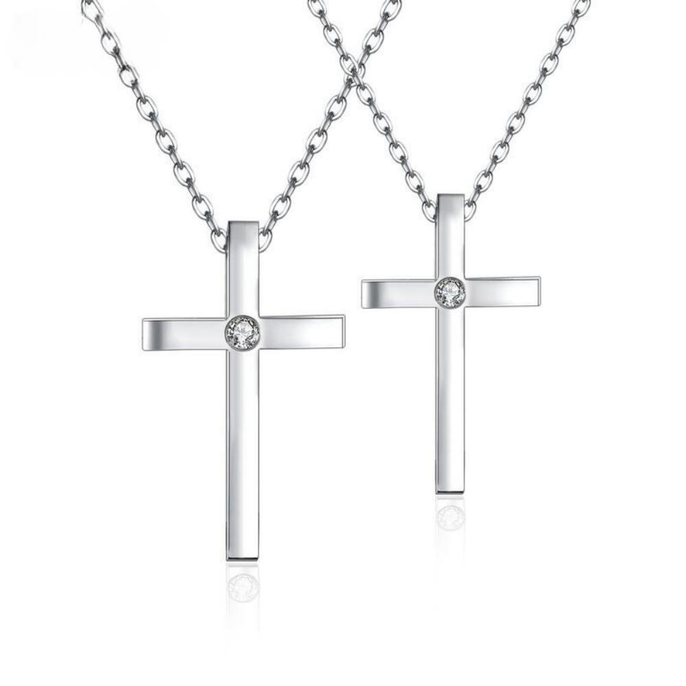 Engravable Simple Cross Pendant Necklace For Couples In Titanium - CoupleSets