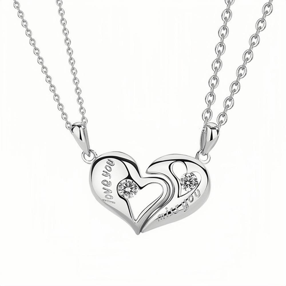 Engravable Matching Heart Couple Magnetic Necklaces In Sterling Silver ...