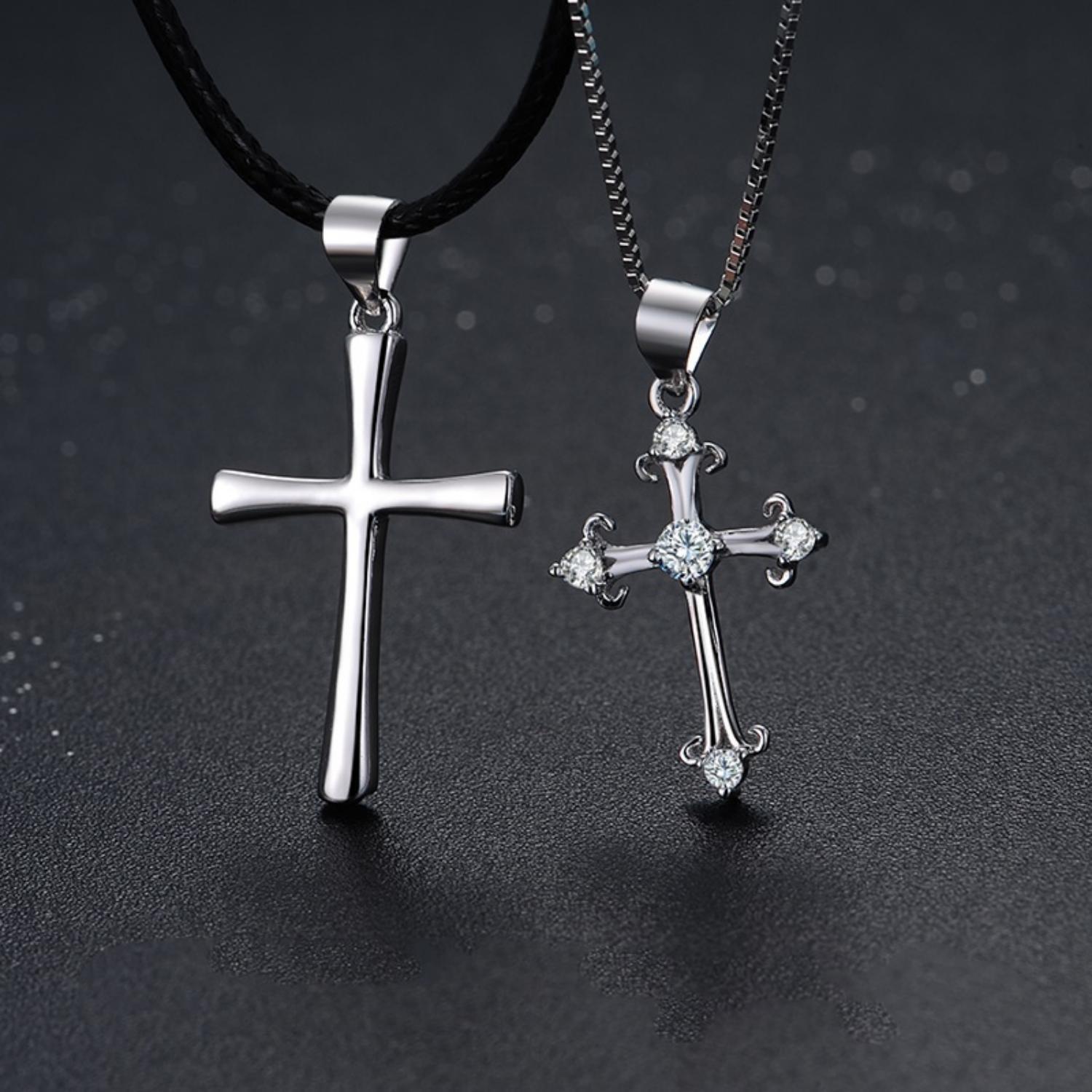 Engravable Matching Cross Necklace For Couples In Sterling Silver - CoupleSets