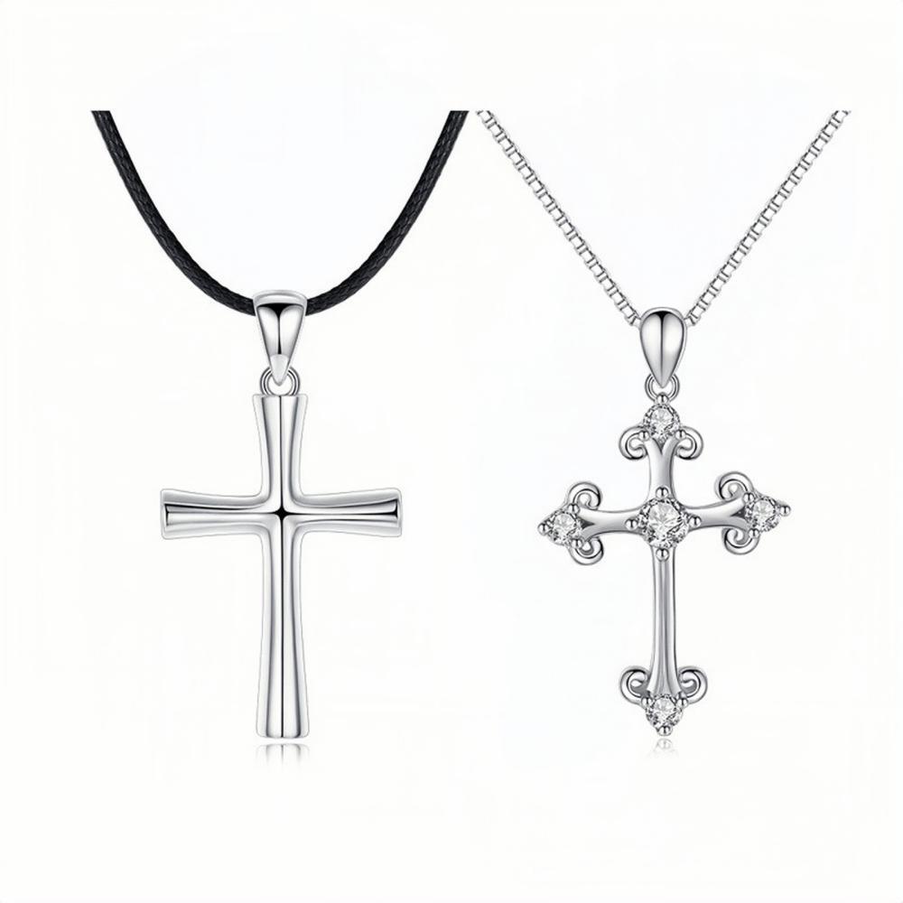 Engravable Matching Cross Necklace For Couples In Sterling Silver - CoupleSets