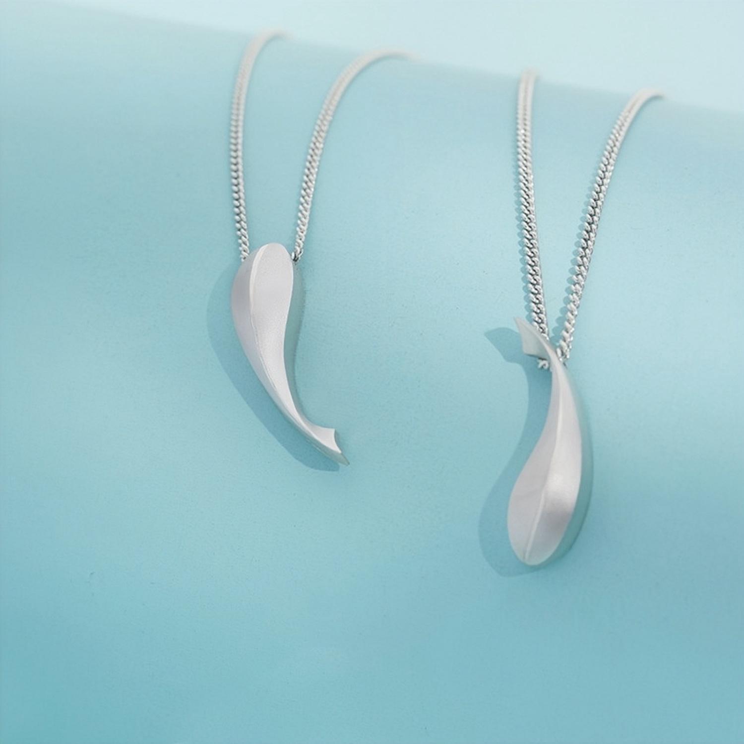 Engravable Matching Cute Dolphin Couple Pendant Necklaces In Sterling Silver - CoupleSets