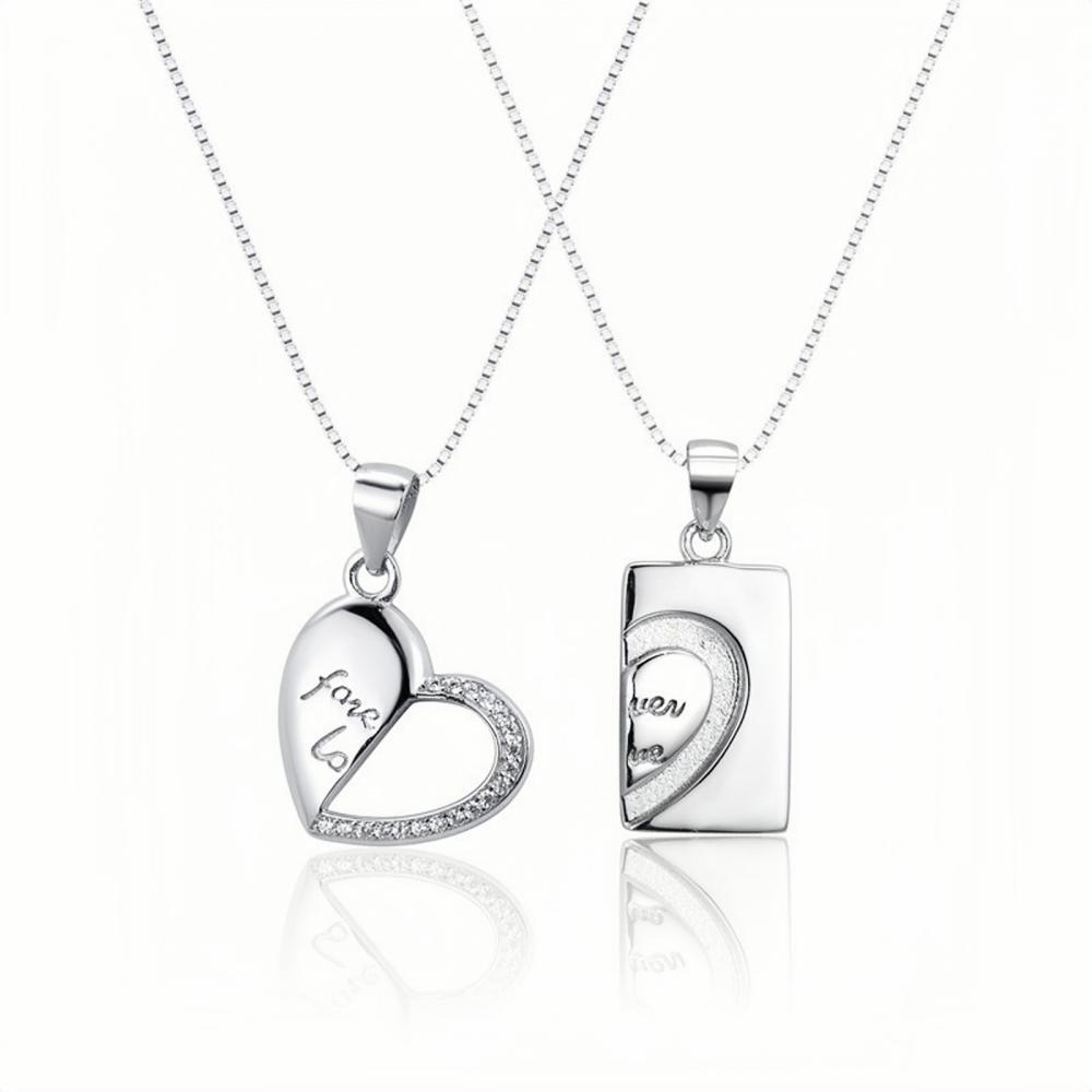 Engravable Forever Love Matching Heart Couple Necklaces In Sterling ...