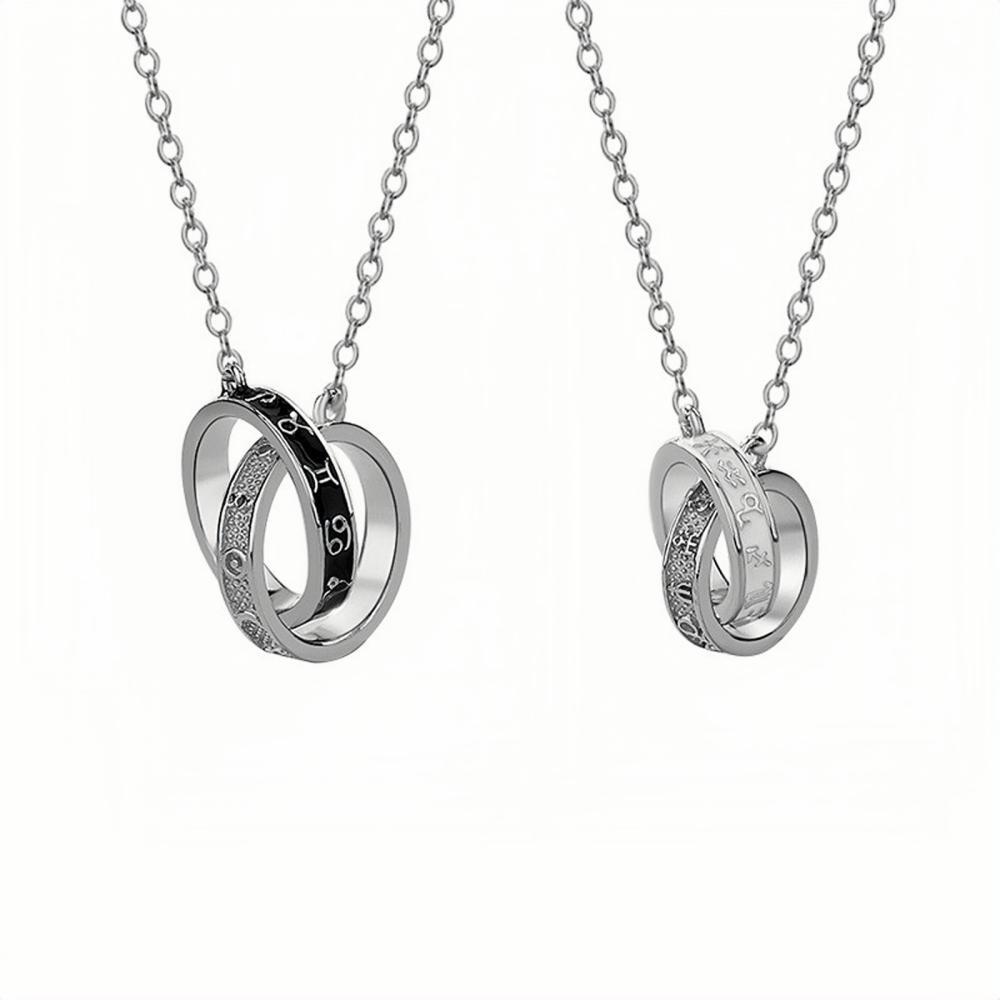 Engravable Zodiac Signs Interlocking Ring Necklaces For Couples In Sterling Silver - CoupleSets