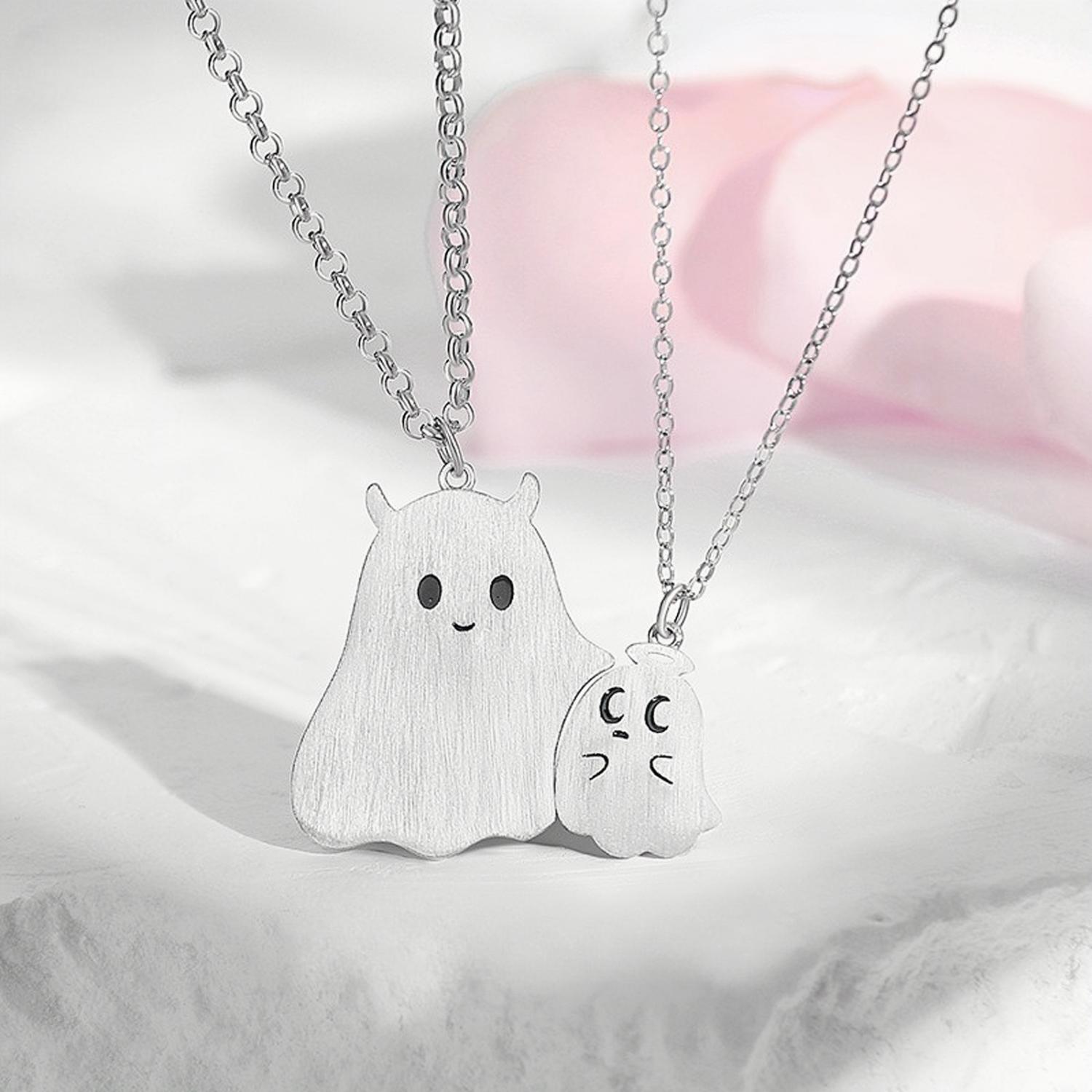 Engravable Cute Monster Matching Couple Pendant Necklaces In Sterling Silver - CoupleSets