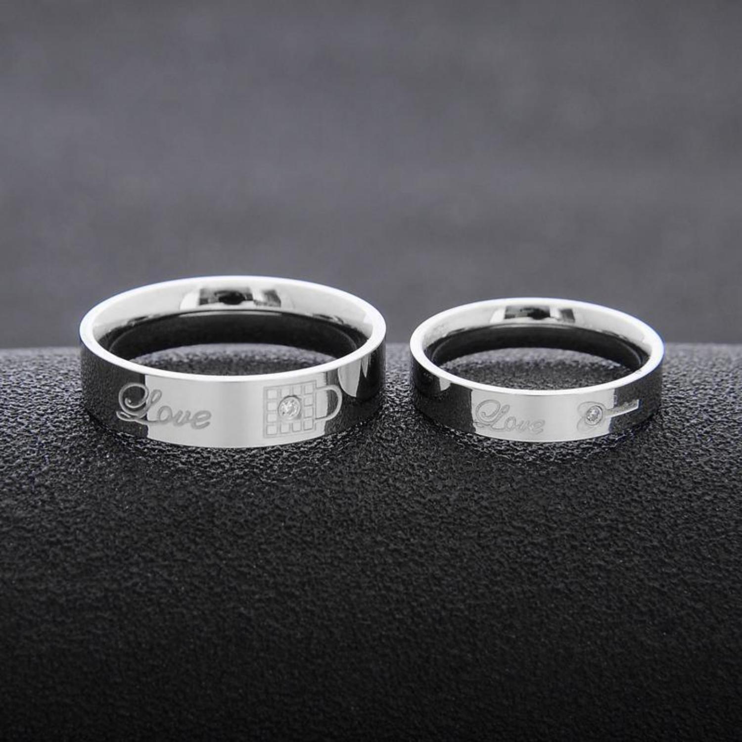 Engravable Matching Lock And Key Couple Rings Set In Titanium - CoupleSets