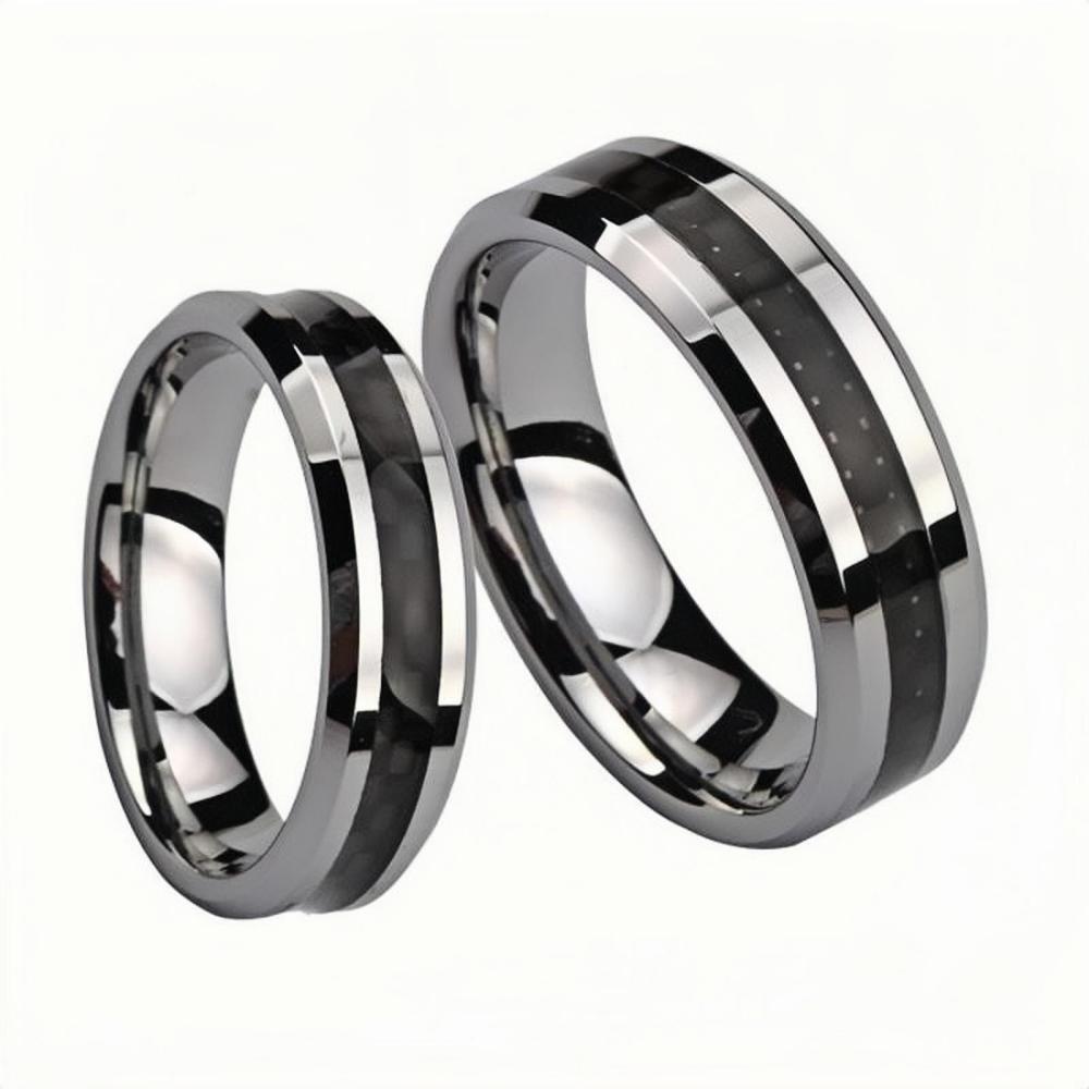 Engravable Unique Carbon Fiber Rings For Couples In Tungsten - CoupleSets