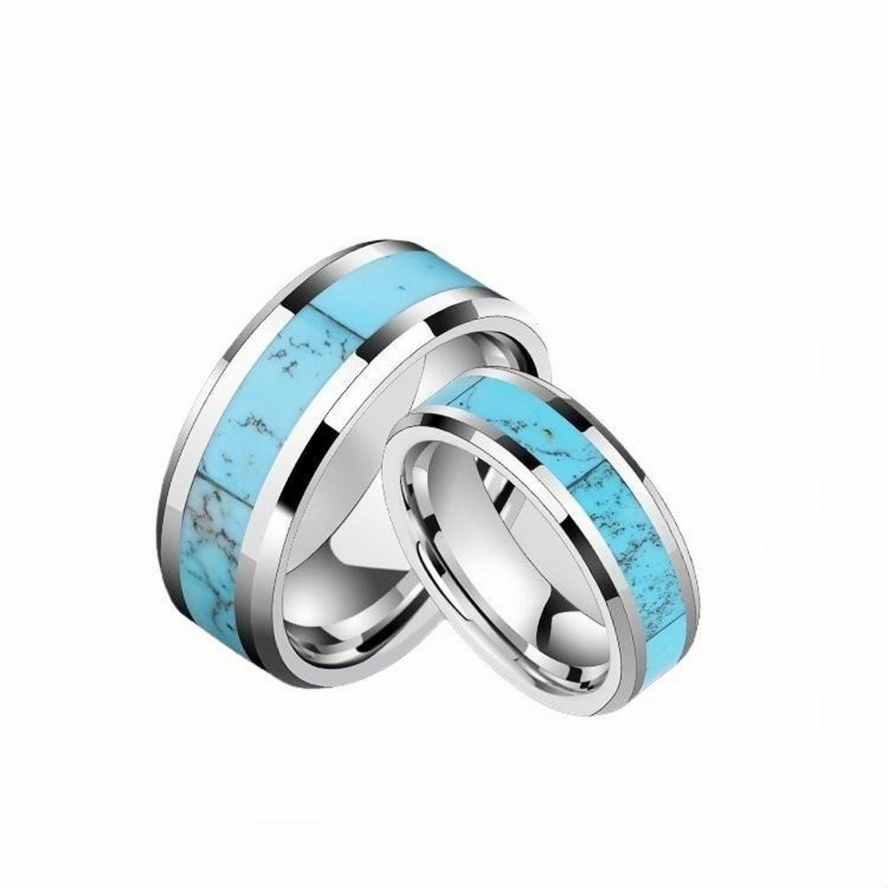 Engravable Unique Turquoise Rings For Couples In Tungsten - CoupleSets