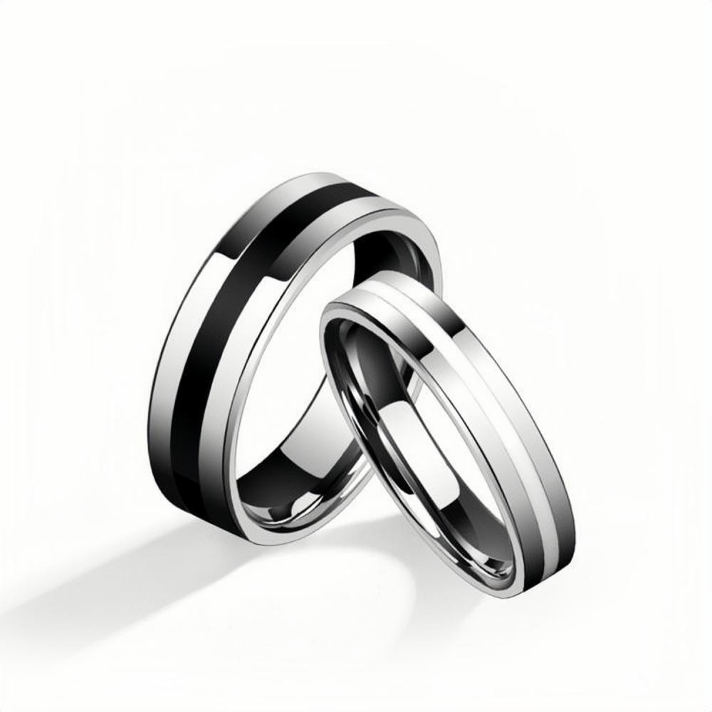 Engravable Day And Night Promise Rings For Couples In Tungsten - CoupleSets