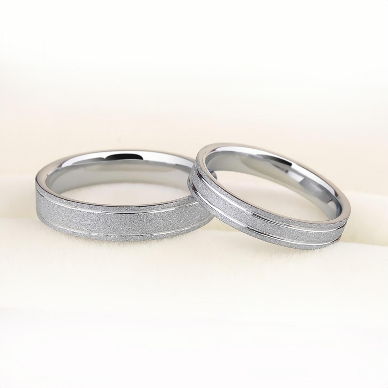 Engravable Unique Frosted Promise Rings For Couples In Tungsten - CoupleSets