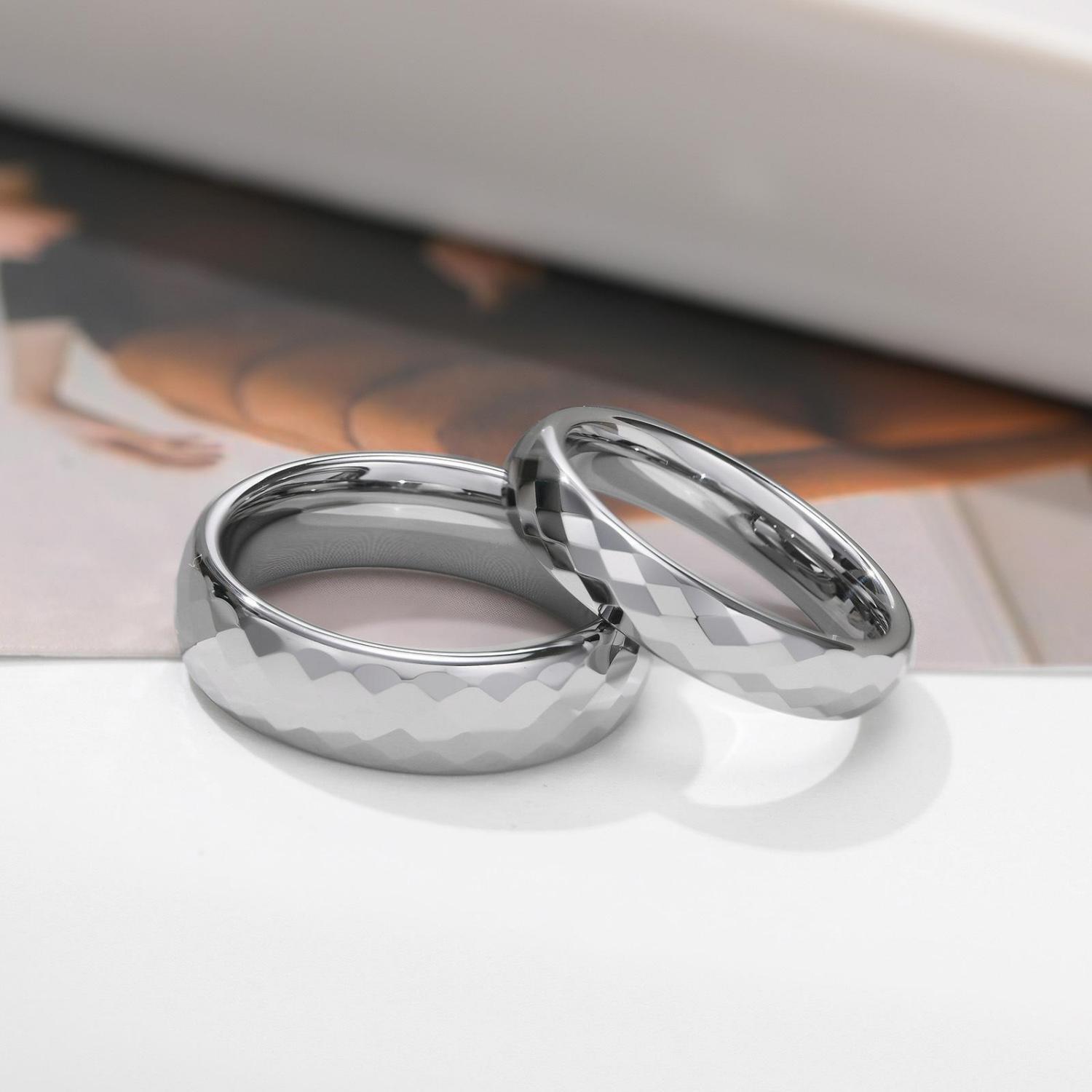 Engravable Unique Rhombic Cut Rings For Couples In Tungsten - CoupleSets