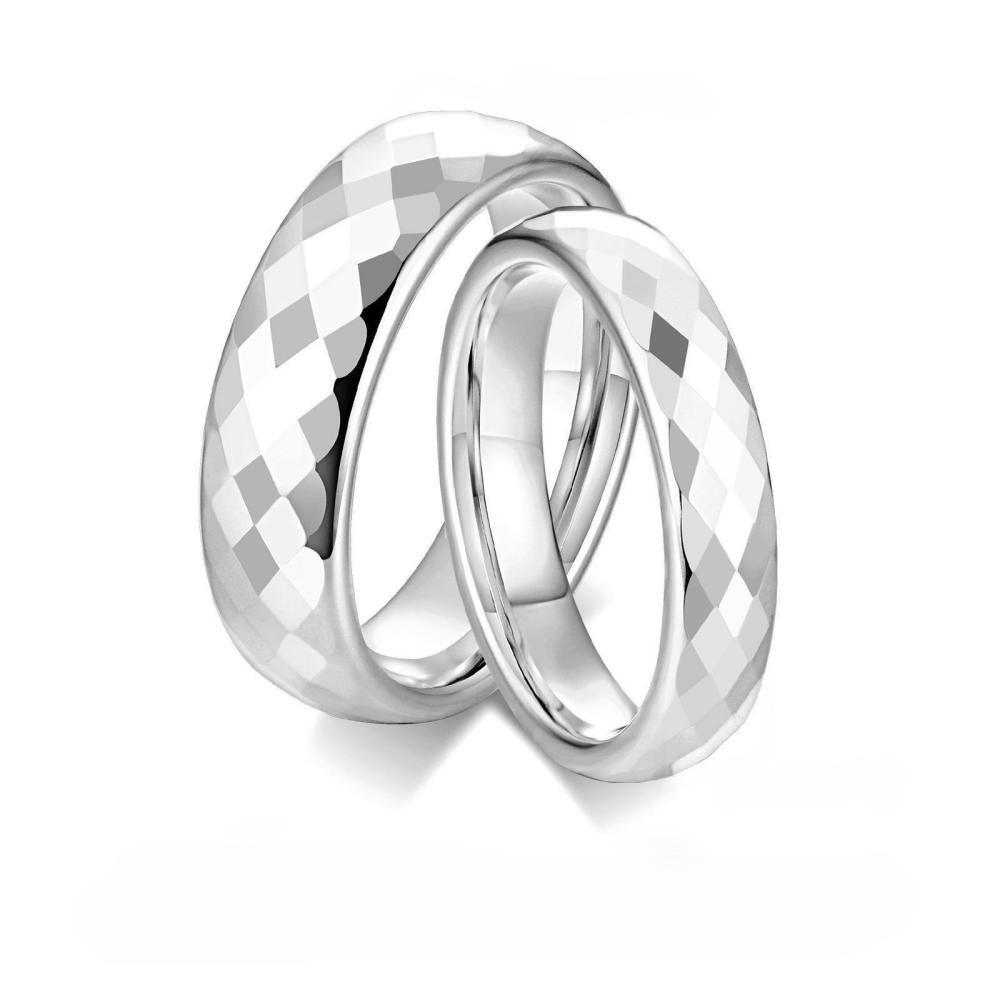 Engravable Unique Rhombic Cut Rings For Couples In Tungsten - CoupleSets