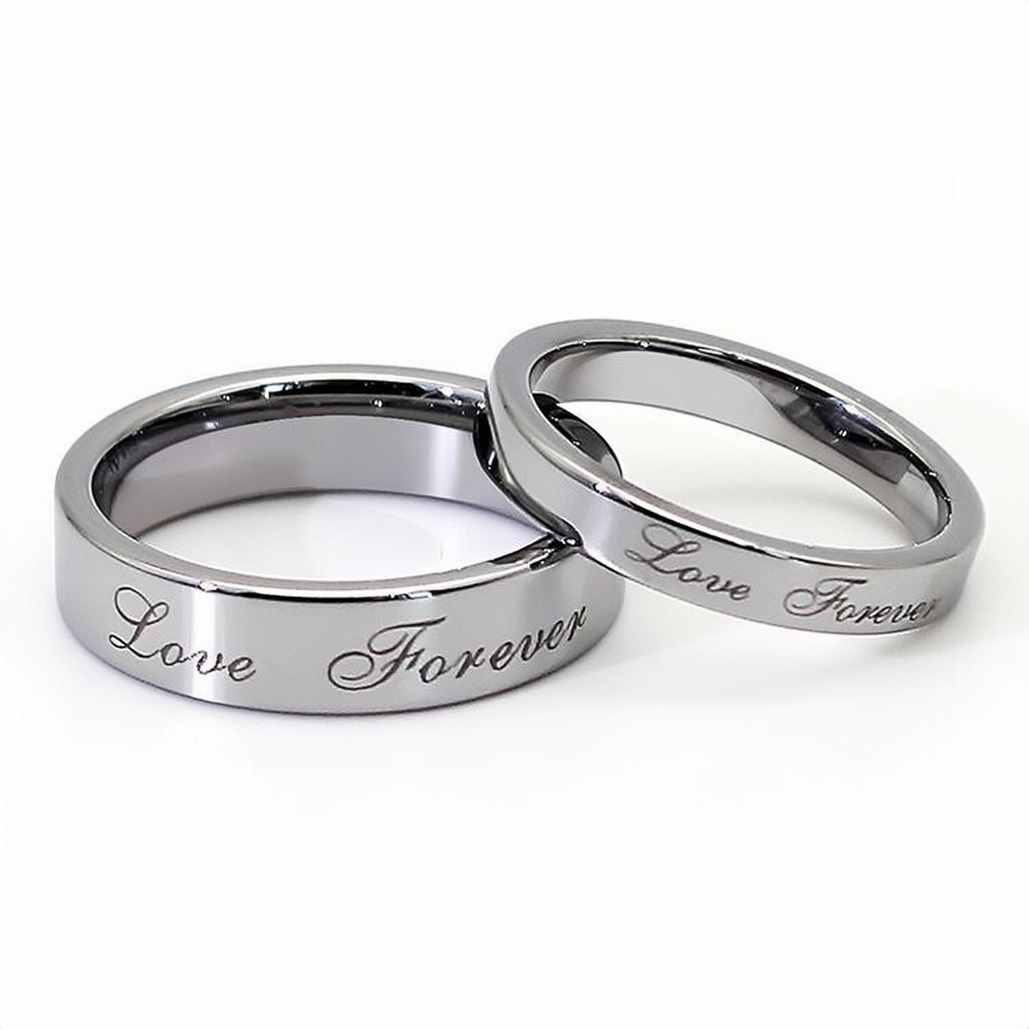 Unique Love Forever Promise Rings For Couples In Tungsten - CoupleSets