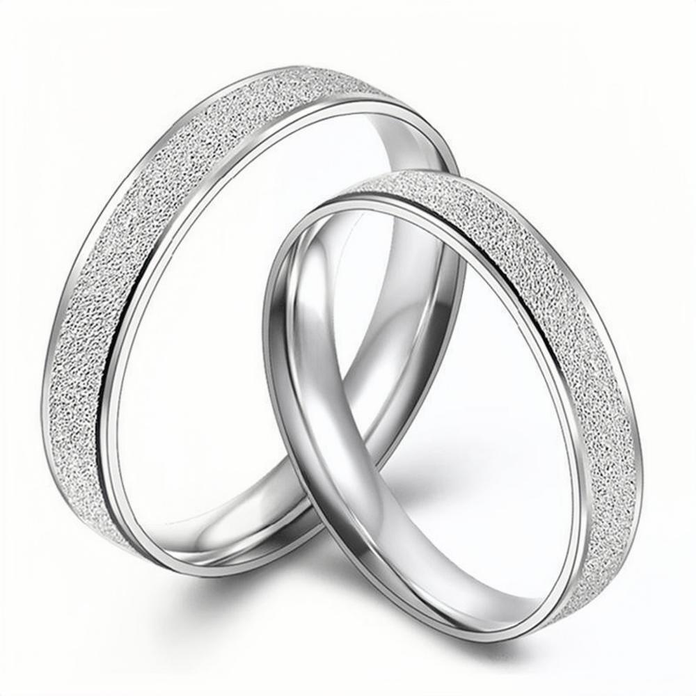 Engravable Simple Frosted Rings For Couples In Sterling Silver - CoupleSets