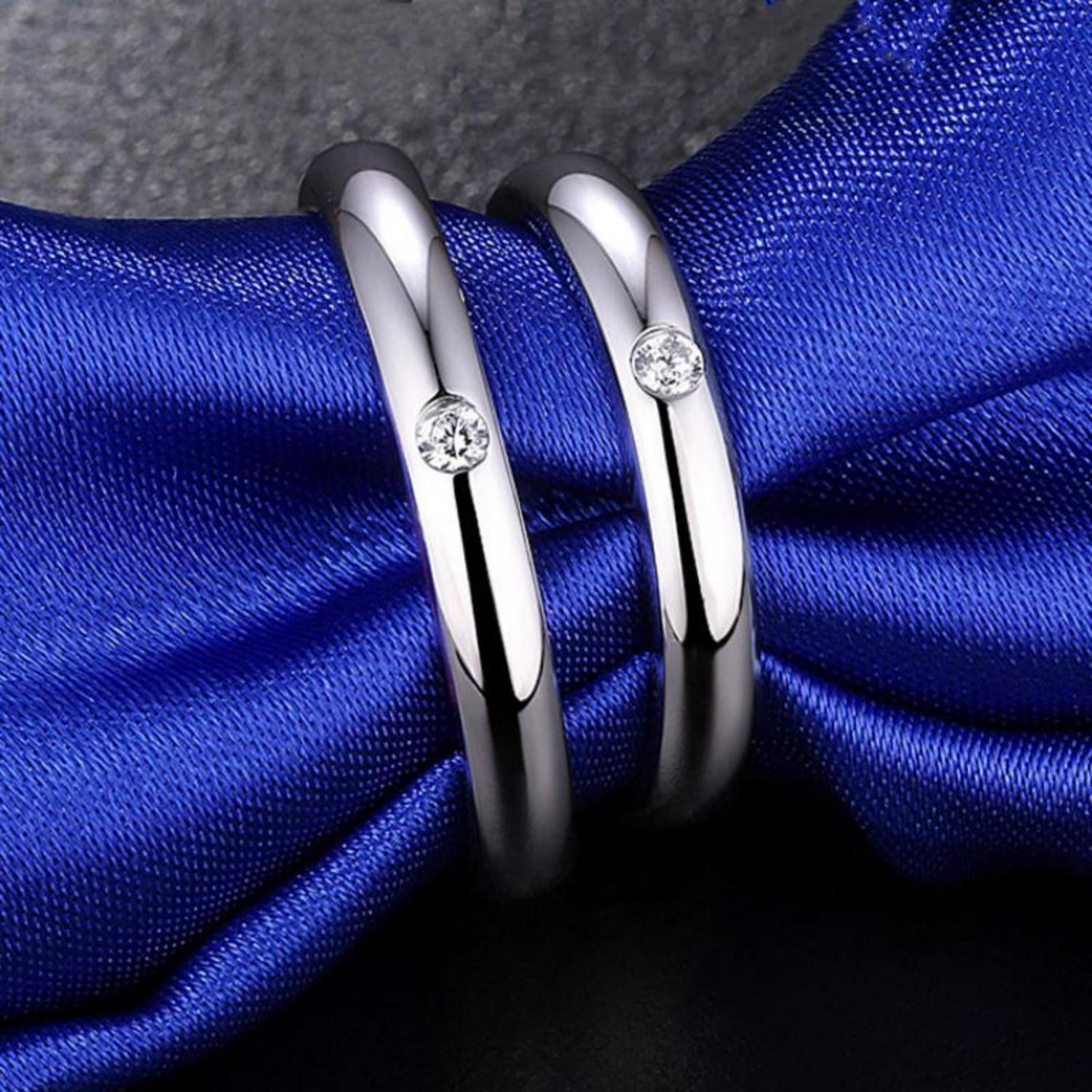 Engravable Simple Promise Rings Set In Sterling Silver - CoupleSets