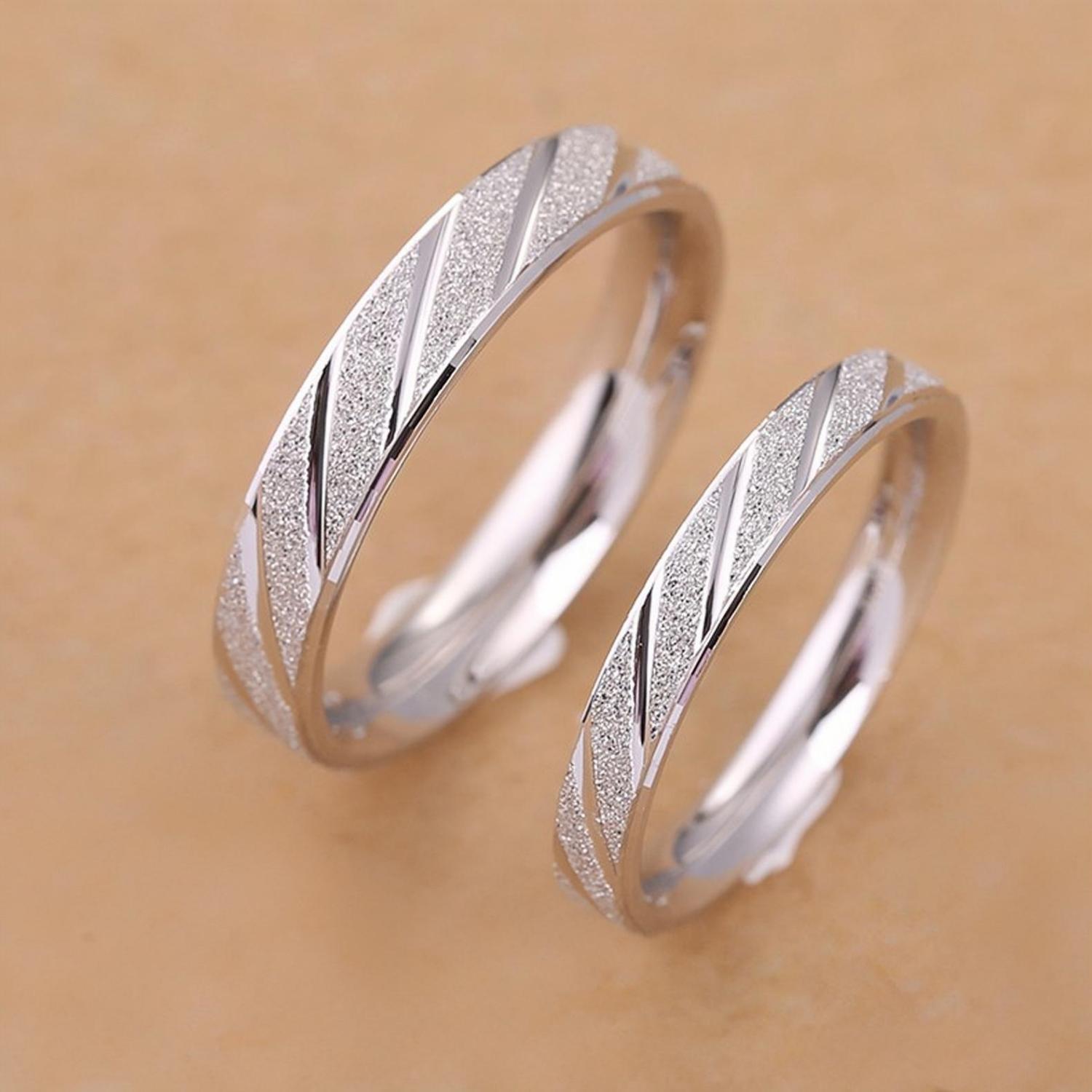 Engravable Simple Frosted Promise Rings For Couples In Sterling Silver - CoupleSets