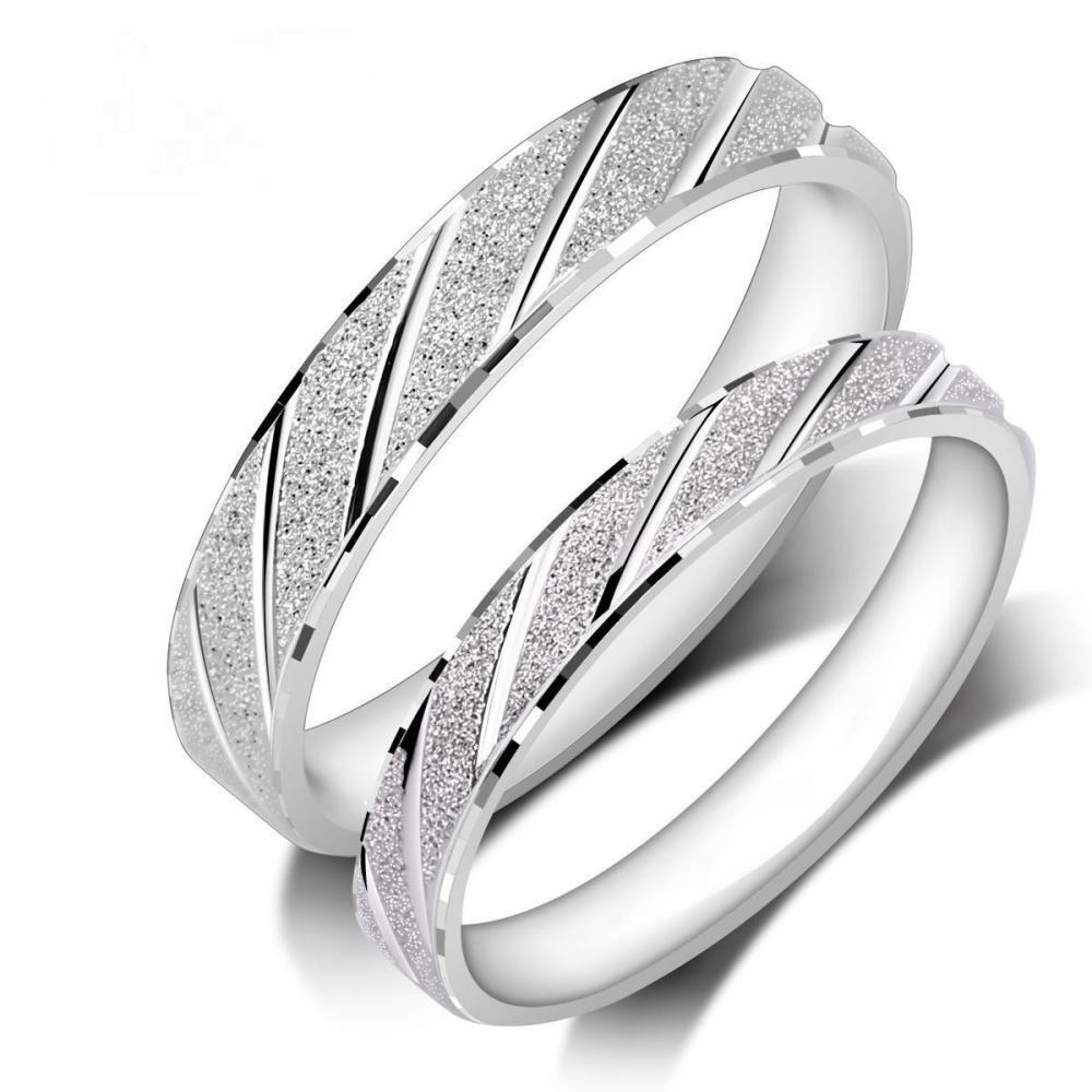 Engravable Simple Frosted Promise Rings For Couples In Sterling Silver - CoupleSets