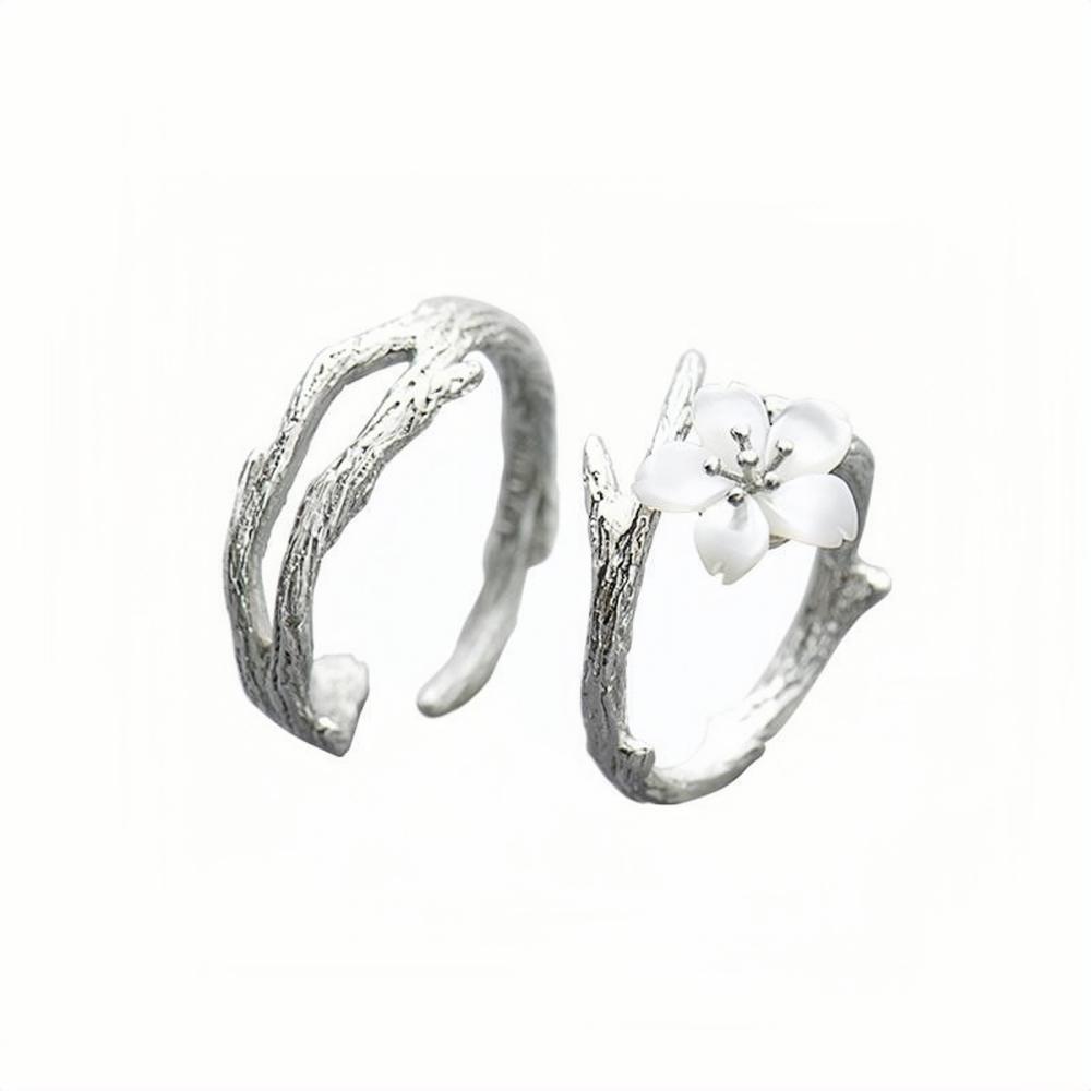 Adjustable Cherry Blossom Promise Rings For Couple In Sterling Silver ...